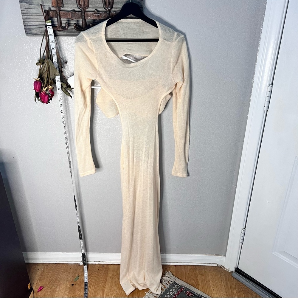 2-pc set! sheer cream maxi gown with bralette. Open back. Size med. Soft AF knit - Picture 10 of 10
